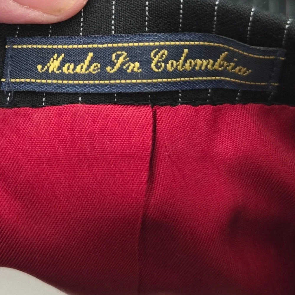 Vintage Tommy Hilfiger Mens Wool Pinstripe Blazer Jacket 40R Red Lining Black